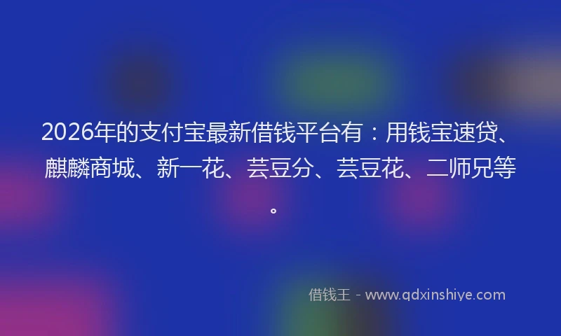 2026年的支付宝最新借钱平台有：用钱宝速贷、麒麟商城、新一花、芸豆分、芸豆花、二师兄等。