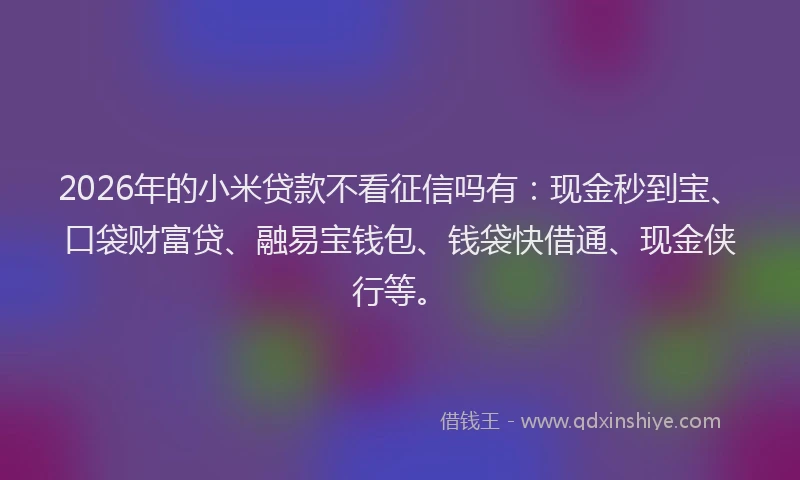 2026年的小米贷款不看征信吗有：现金秒到宝、口袋财富贷、融易宝钱包、钱袋快借通、现金侠行等。