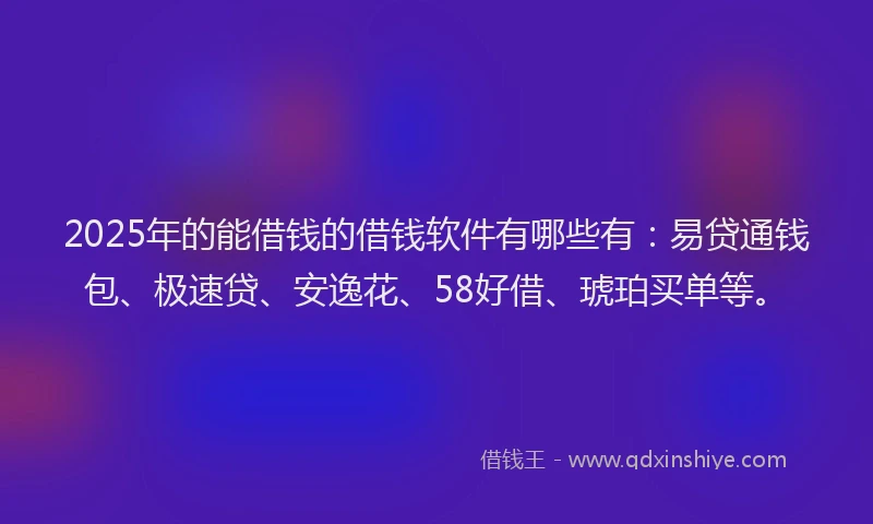 2025年的能借钱的借钱软件有哪些有：易贷通钱包、极速贷、安逸花、58好借、琥珀买单等。
