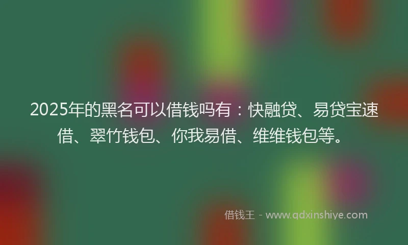 2025年的黑名可以借钱吗有:快融贷、易贷宝速借、翠竹钱包、你我易借、维维钱包等。