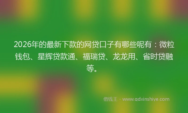 2026年的最新下款的网贷口子有哪些呢有:微粒钱包、星辉贷款通、福瑞贷、龙龙用、省时贷融等。