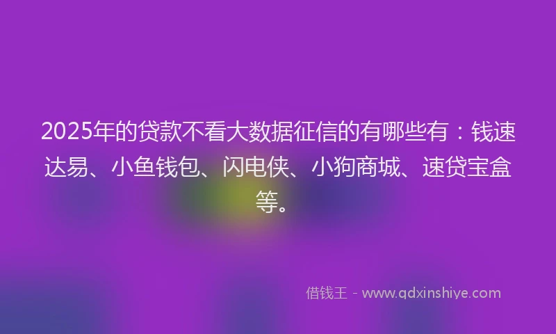 2025年的贷款不看大数据征信的有哪些有：钱速达易、小鱼钱包、闪电侠、小狗商城、速贷宝盒等。