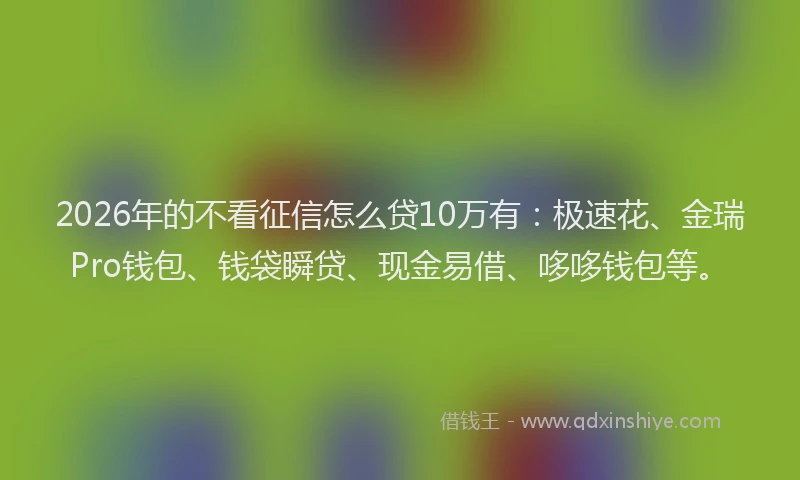 2026年的不看征信怎么贷10万有：极速花、金瑞Pro钱包、钱袋瞬贷、现金易借、哆哆钱包等。