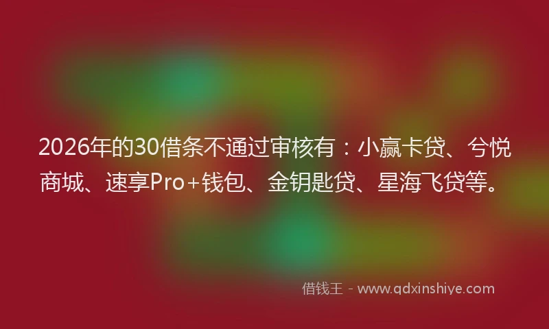 2026年的30借条不通过审核有：小赢卡贷、兮悦商城、速享Pro+钱包、金钥匙贷、星海飞贷等。