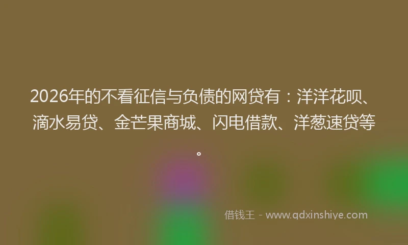2026年的不看征信与负债的网贷有:洋洋花呗、滴水易贷、金芒果商城、闪电借款、洋葱速贷等。