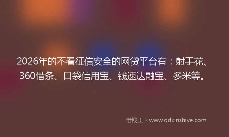 2026年的不看征信安全的网贷平台有：射手花、360借条、口袋信用宝、钱速达融宝、多米等。
