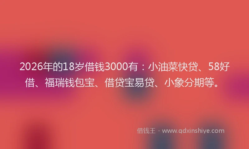 2026年的18岁借钱3000有：小油菜快贷、58好借、福瑞钱包宝、借贷宝易贷、小象分期等。