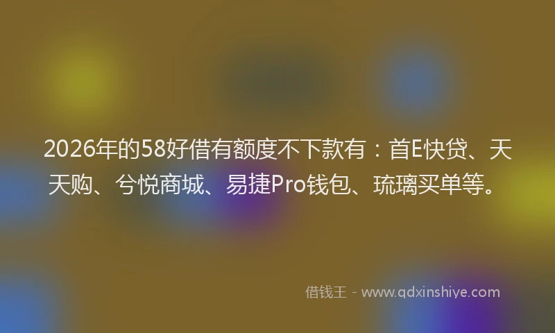 2026年的58好借有额度不下款有:首E快贷、天天购、兮悦商城、易捷Pro钱包、琉璃买单等。