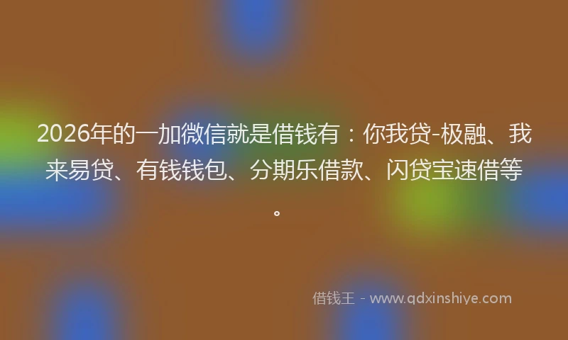 2026年的一加微信就是借钱有：你我贷-极融、我来易贷、有钱钱包、分期乐借款、闪贷宝速借等。