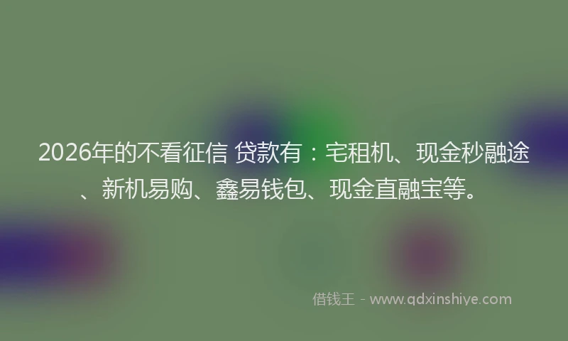 2026年的不看征信 贷款有:宅租机、现金秒融途、新机易购、鑫易钱包、现金直融宝等。