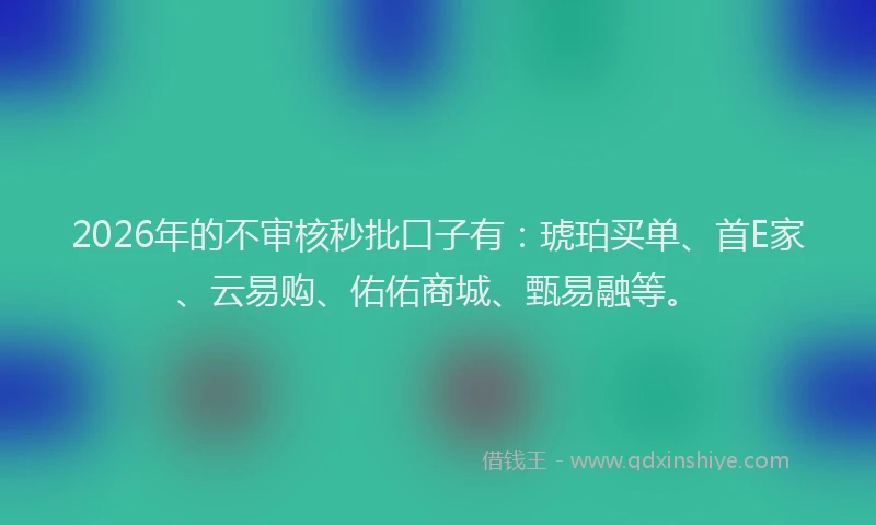 2026年的不审核秒批口子有:琥珀买单、首E家、云易购、佑佑商城、甄易融等。