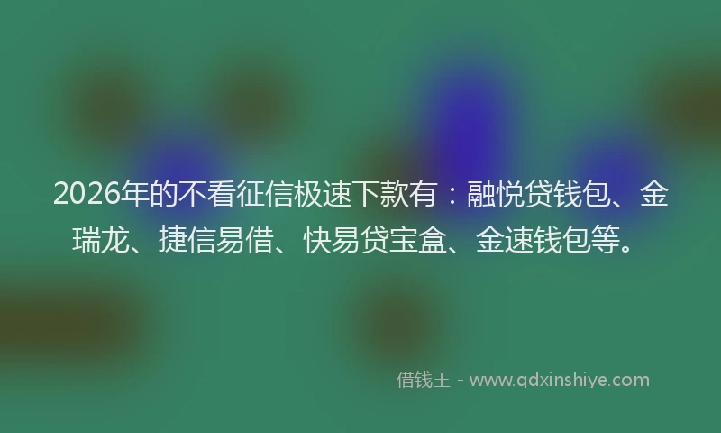 2026年的不看征信极速下款有:融悦贷钱包、金瑞龙、捷信易借、快易贷宝盒、金速钱包等。
