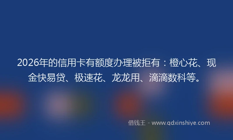 2026年的信用卡有额度办理被拒有：橙心花、现金快易贷、极速花、龙龙用、滴滴数科等。