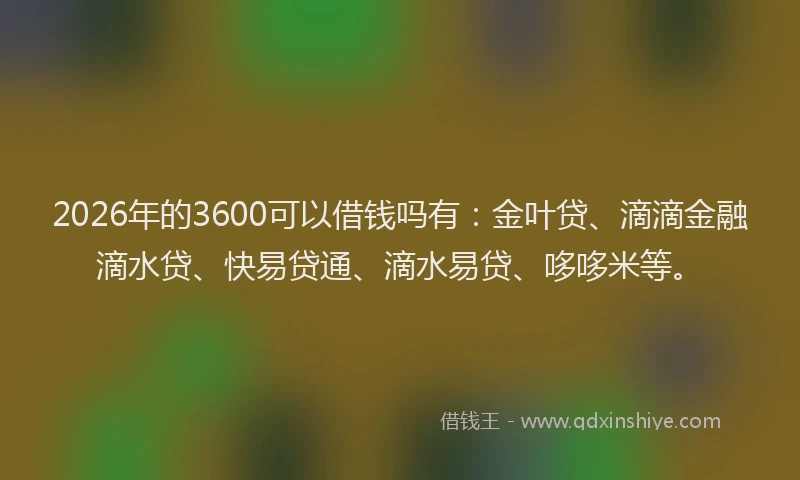 2026年的3600可以借钱吗有：金叶贷、滴滴金融滴水贷、快易贷通、滴水易贷、哆哆米等。