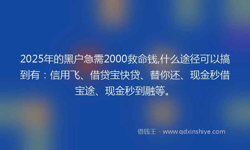 2025年的黑户急需2000救命钱,什么途径可以搞到有：信用飞、借贷宝快贷、替你还、现金秒借宝途、现金秒到融等。