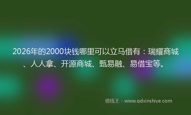 2026年的2000块钱哪里可以立马借有:瑞耀商城、人人拿、开源商城、甄易融、易借宝等。