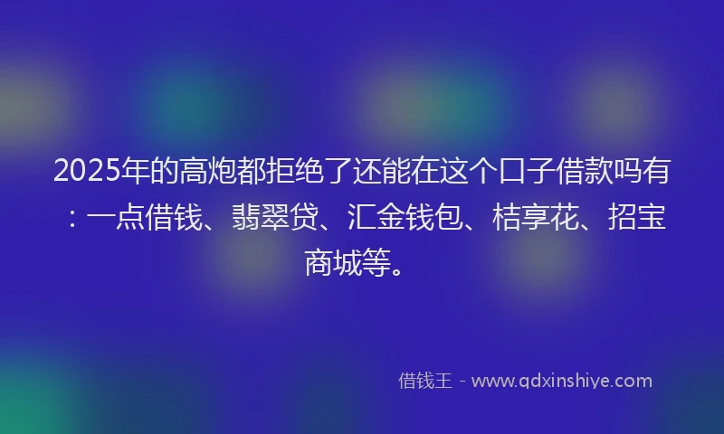 2025年的高炮都拒绝了还能在这个口子借款吗有:一点借钱、翡翠贷、汇金钱包、桔享花、招宝商城等。