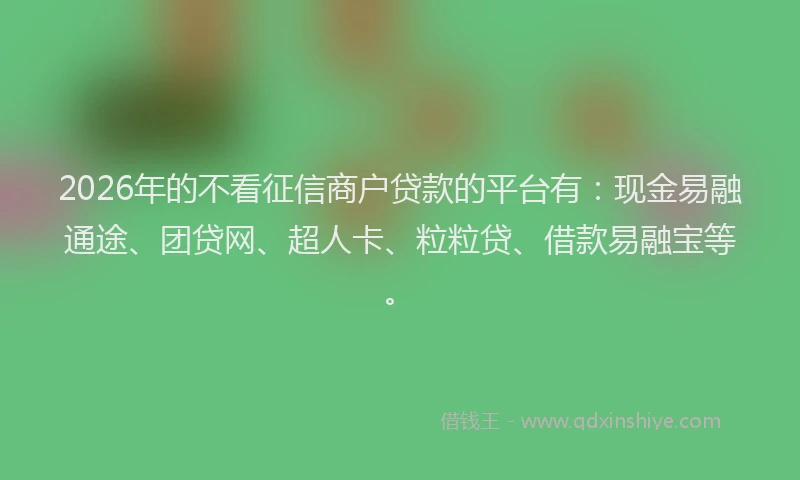 2026年的不看征信商户贷款的平台有:现金易融通途、团贷网、超人卡、粒粒贷、借款易融宝等。