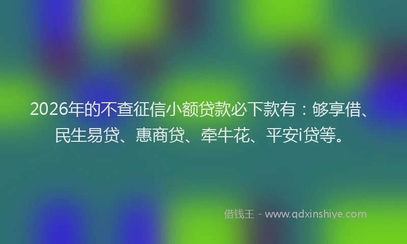 2026年的不查征信小额贷款必下款有:够享借、民生易贷、惠商贷、牵牛花、平安i贷等。
