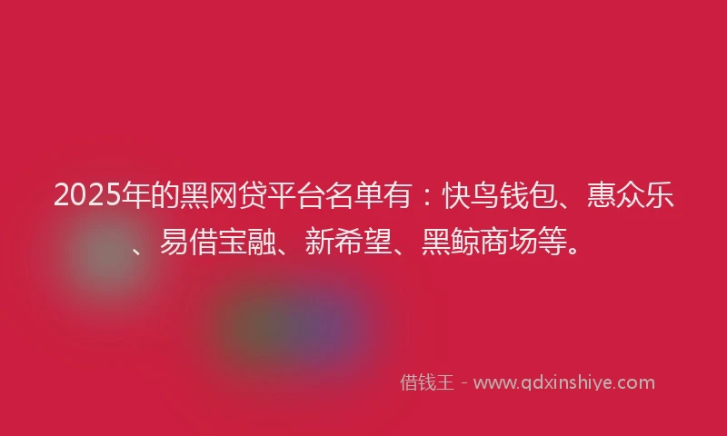 2025年的黑网贷平台名单有：快鸟钱包、惠众乐、易借宝融、新希望、黑鲸商场等。