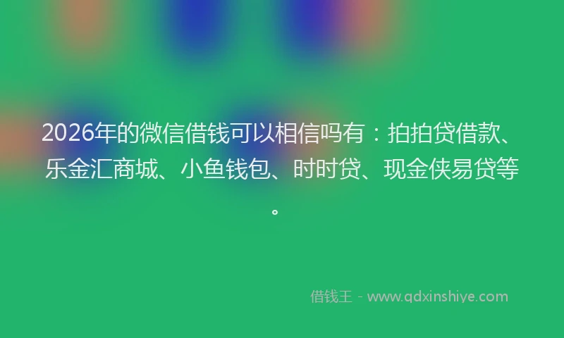 2026年的微信借钱可以相信吗有:拍拍贷借款、乐金汇商城、小鱼钱包、时时贷、现金侠易贷等。