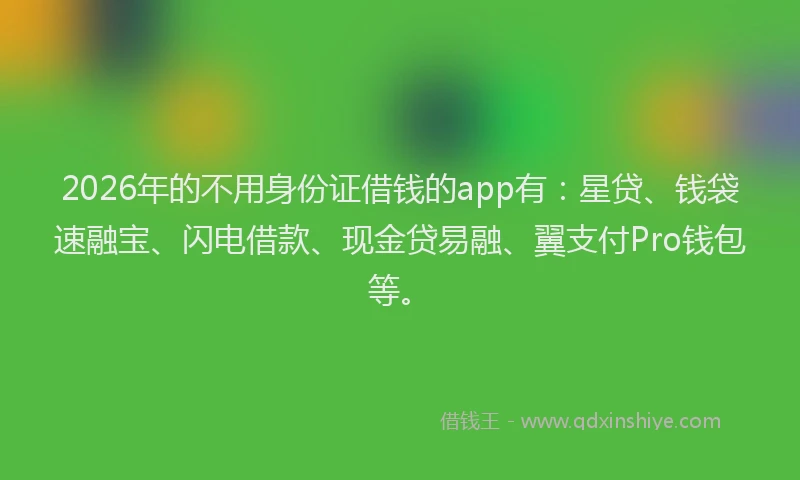 2026年的不用身份证借钱的app有：星贷、钱袋速融宝、闪电借款、现金贷易融、翼支付Pro钱包等。