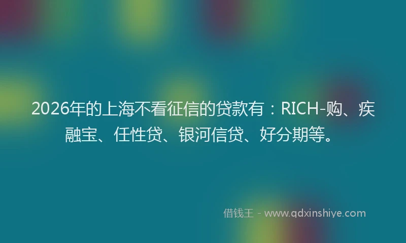 2026年的上海不看征信的贷款有:RICH-购、疾融宝、任性贷、银河信贷、好分期等。