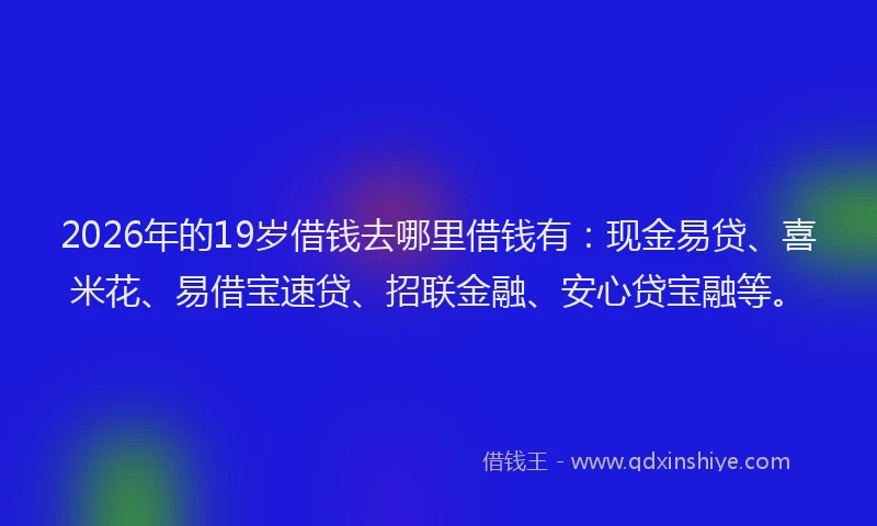 2026年的19岁借钱去哪里借钱有：现金易贷、喜米花、易借宝速贷、招联金融、安心贷宝融等。