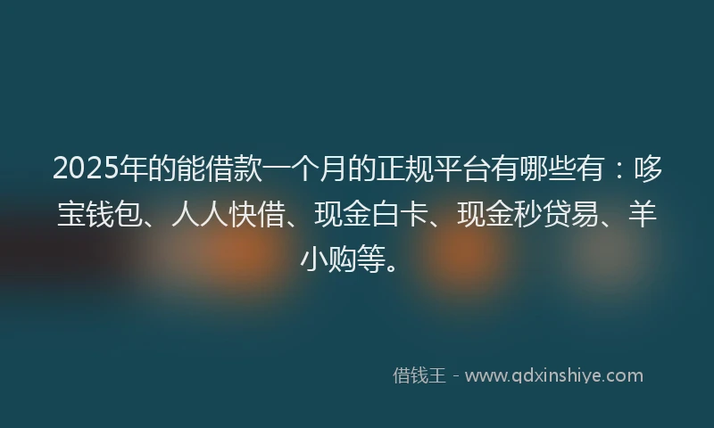 2025年的能借款一个月的正规平台有哪些有：哆宝钱包、人人快借、现金白卡、现金秒贷易、羊小购等。