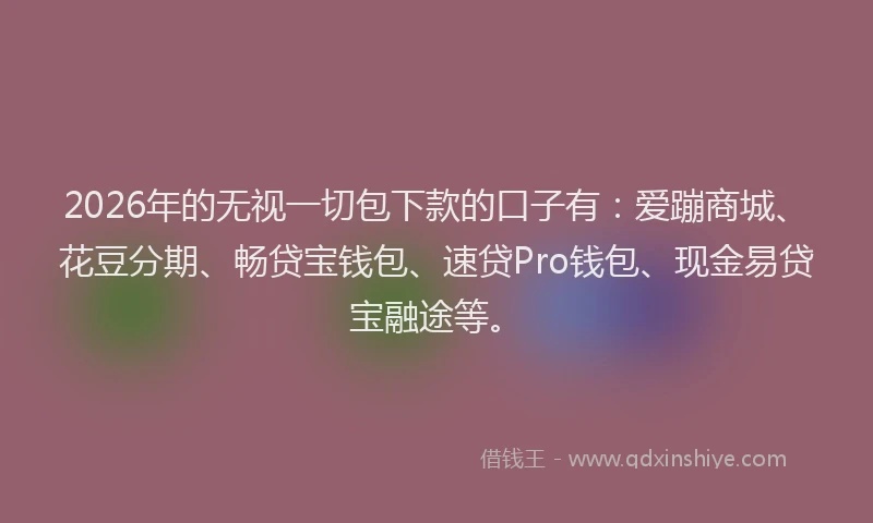 2026年的无视一切包下款的口子有：爱蹦商城、花豆分期、畅贷宝钱包、速贷Pro钱包、现金易贷宝融途等。