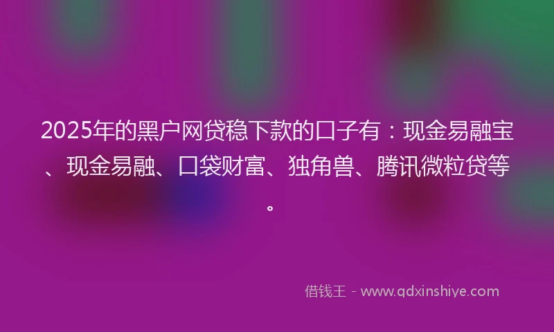 2025年的黑户网贷稳下款的口子有：现金易融宝、现金易融、口袋财富、独角兽、腾讯微粒贷等。