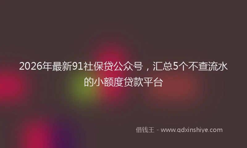 2026年最新91社保贷公众号，汇总5个不查流水的小额度贷款平台