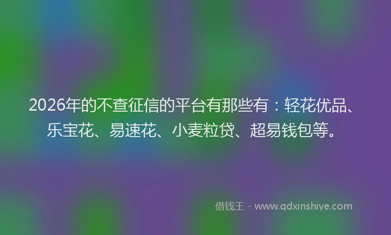 2026年的不查征信的平台有那些有：轻花优品、乐宝花、易速花、小麦粒贷、超易钱包等。