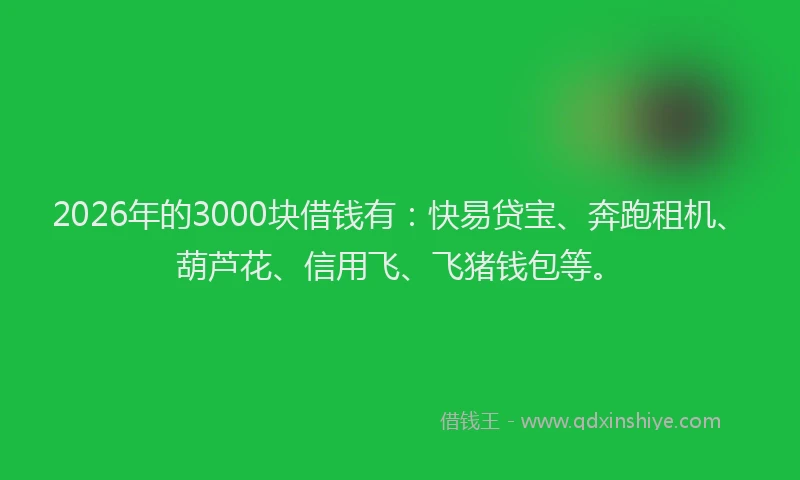 2026年的3000块借钱有：快易贷宝、奔跑租机、葫芦花、信用飞、飞猪钱包等。