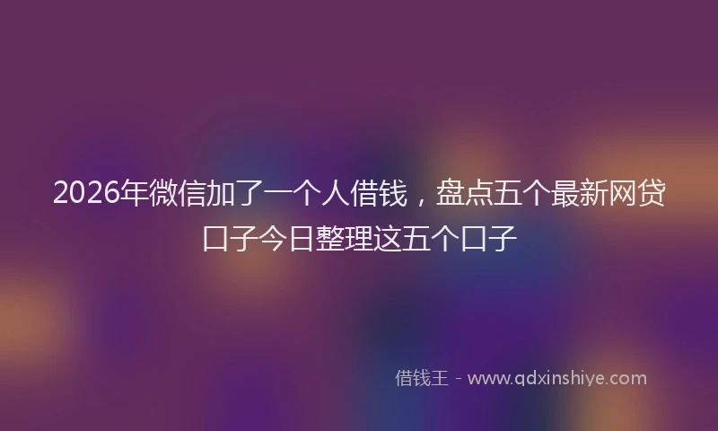 2026年微信加了一个人借钱，盘点五个最新网贷口子今日整理这五个口子