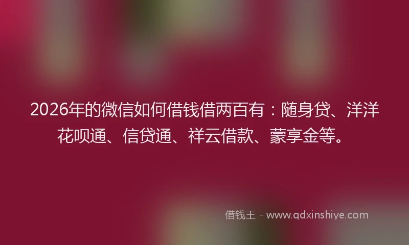 2026年的微信如何借钱借两百有:随身贷、洋洋花呗通、信贷通、祥云借款、蒙享金等。