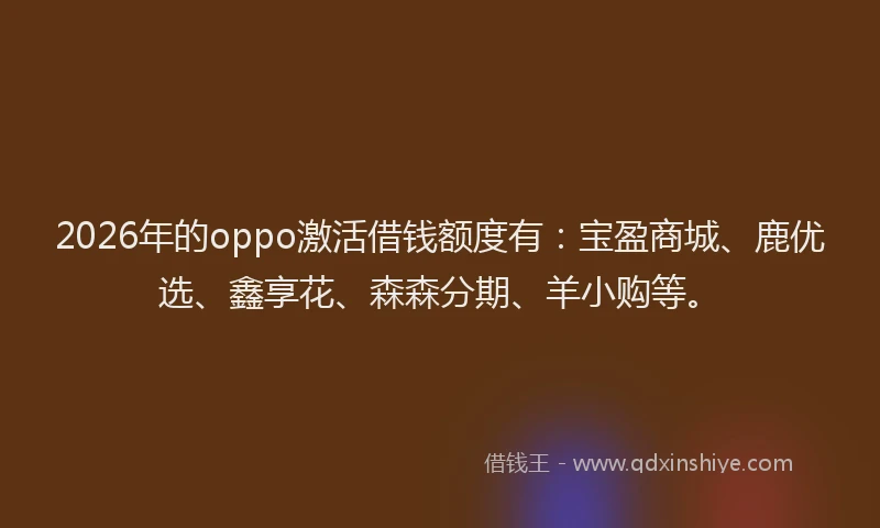 2026年的oppo激活借钱额度有：宝盈商城、鹿优选、鑫享花、森森分期、羊小购等。
