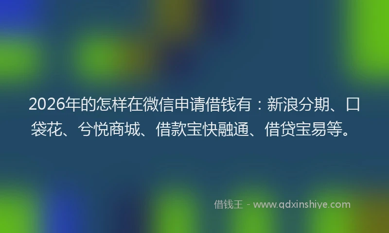 2026年的怎样在微信申请借钱有：新浪分期、口袋花、兮悦商城、借款宝快融通、借贷宝易等。