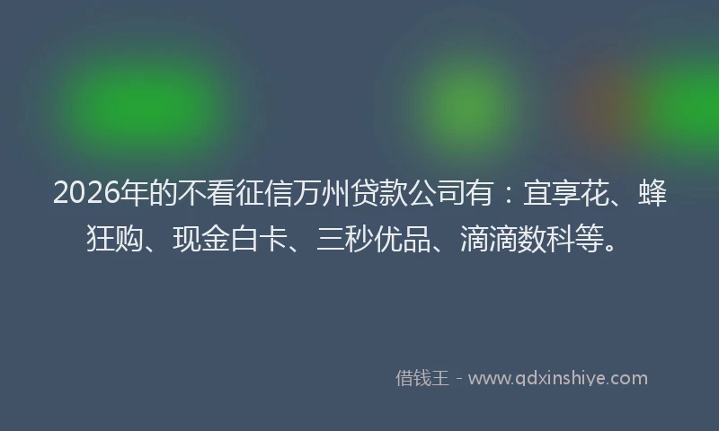 2026年的不看征信万州贷款公司有:宜享花、蜂狂购、现金白卡、三秒优品、滴滴数科等。