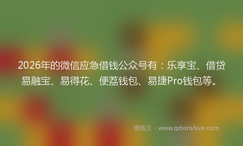 2026年的微信应急借钱公众号有：乐享宝、借贷易融宝、易得花、便荔钱包、易捷Pro钱包等。