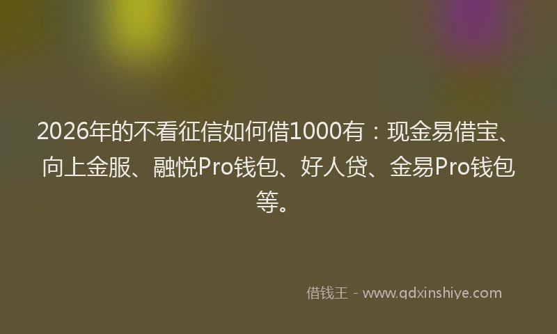 2026年的不看征信如何借1000有：现金易借宝、向上金服、融悦Pro钱包、好人贷、金易Pro钱包等。
