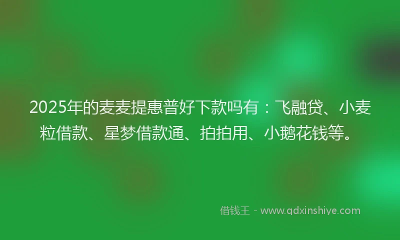 2025年的麦麦提惠普好下款吗有：飞融贷、小麦粒借款、星梦借款通、拍拍用、小鹅花钱等。