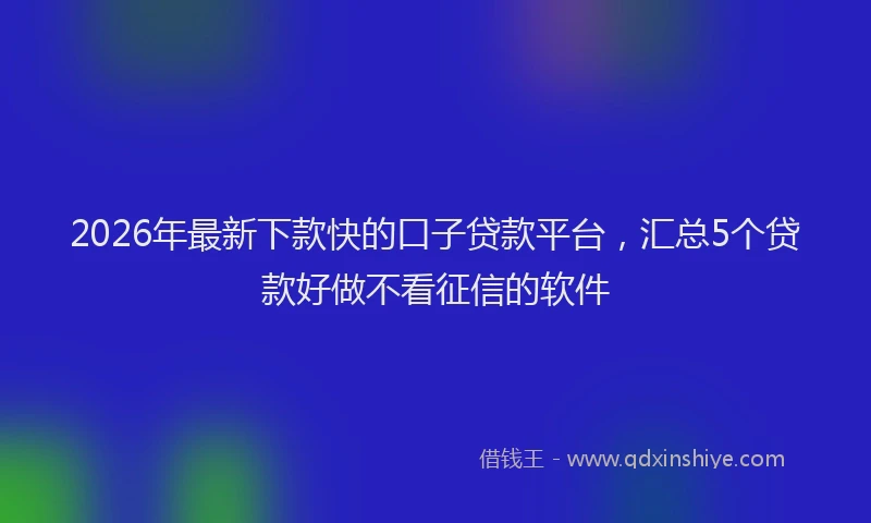 2026年最新下款快的口子贷款平台，汇总5个贷款好做不看征信的软件