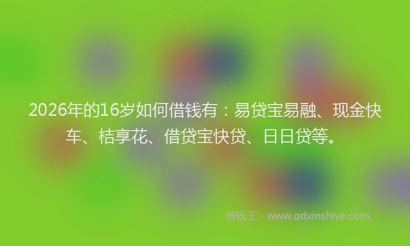 2026年的16岁如何借钱有：易贷宝易融、现金快车、桔享花、借贷宝快贷、日日贷等。