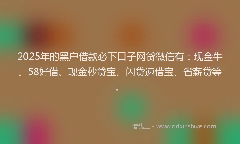 2025年的黑户借款必下口子网贷微信有：现金牛、58好借、现金秒贷宝、闪贷速借宝、省薪贷等。