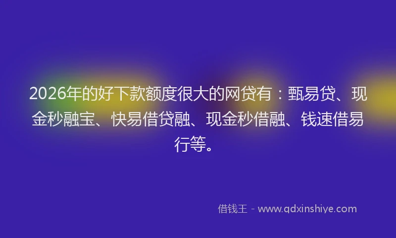 2026年的好下款额度很大的网贷有:甄易贷、现金秒融宝、快易借贷融、现金秒借融、钱速借易行等。