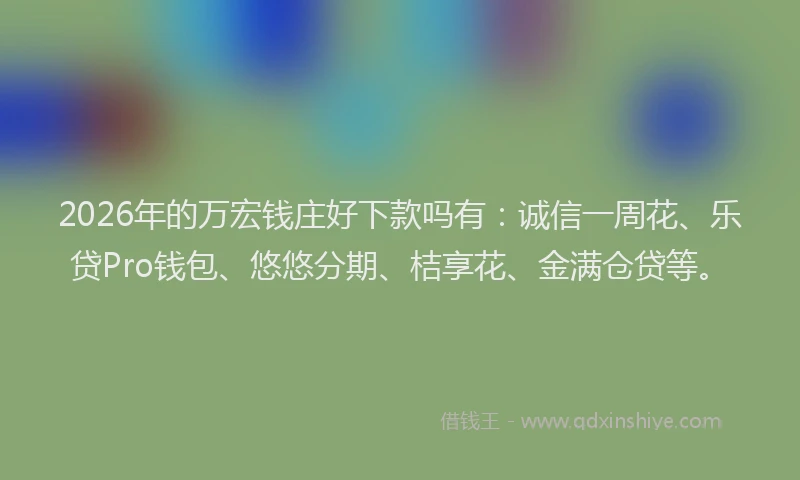 2026年的万宏钱庄好下款吗有：诚信一周花、乐贷Pro钱包、悠悠分期、桔享花、金满仓贷等。