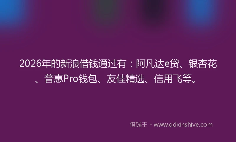 2026年的新浪借钱通过有：阿凡达e贷、银杏花、普惠Pro钱包、友佳精选、信用飞等。