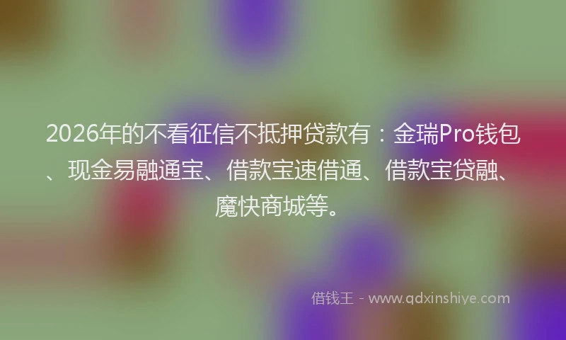 2026年的不看征信不抵押贷款有:金瑞Pro钱包、现金易融通宝、借款宝速借通、借款宝贷融、魔快商城等。