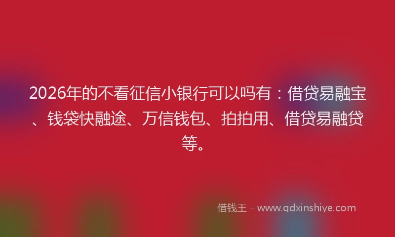 2026年的不看征信小银行可以吗有：借贷易融宝、钱袋快融途、万信钱包、拍拍用、借贷易融贷等。